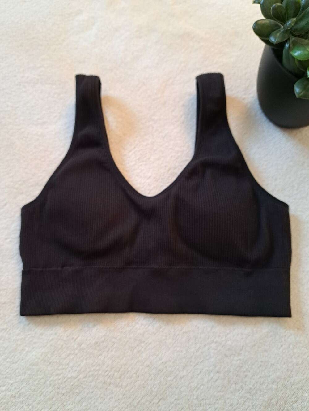 Aerie Ribbed Bra Women's Size Large Black Padded Loungewear Casual Bralette
